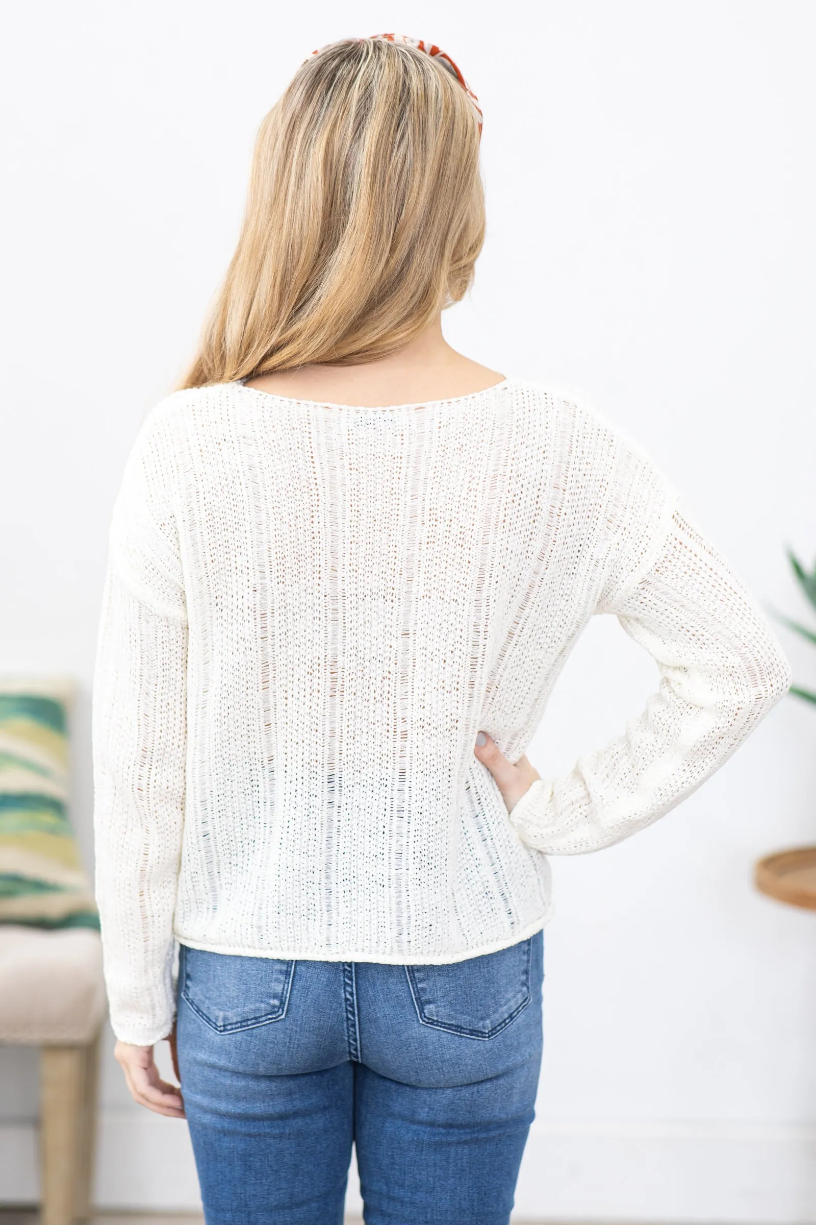 Ivory Boat Neck Lightweight Sweater