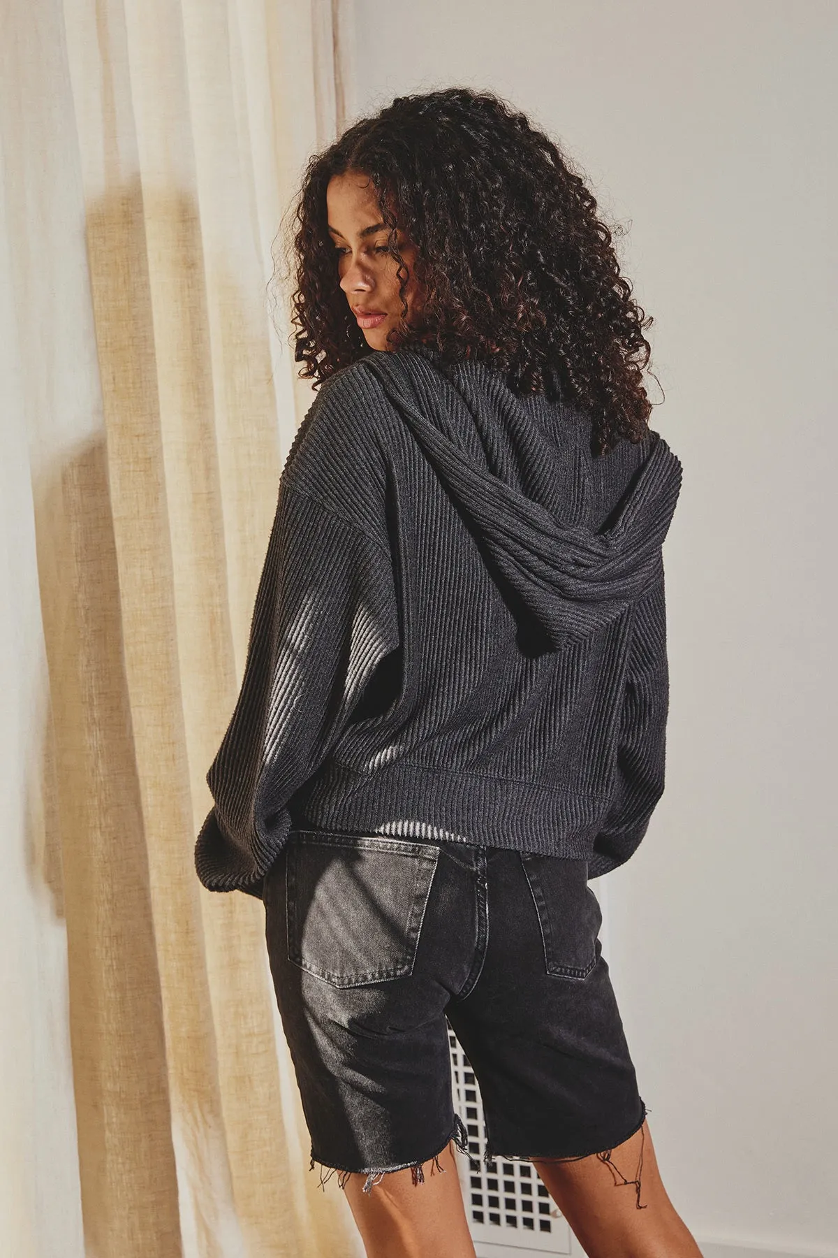 Jace Ribbed Knit Full-Zip Hoodie