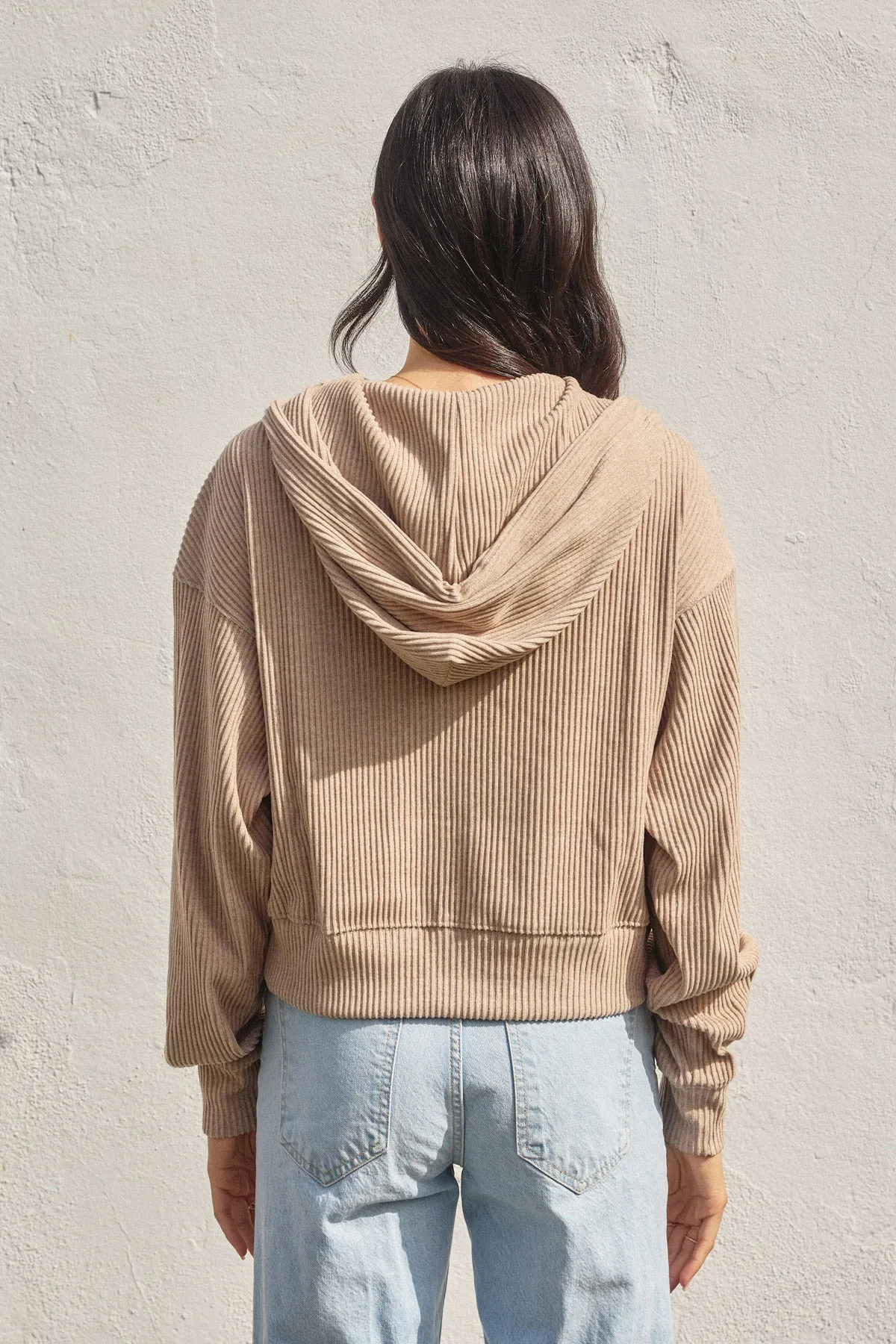 Jace Ribbed Knit Full-Zip Hoodie