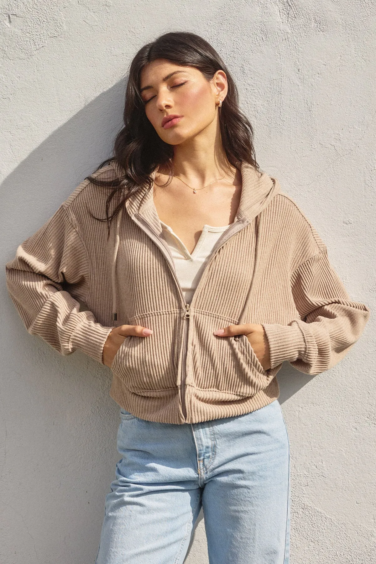 Jace Ribbed Knit Full-Zip Hoodie