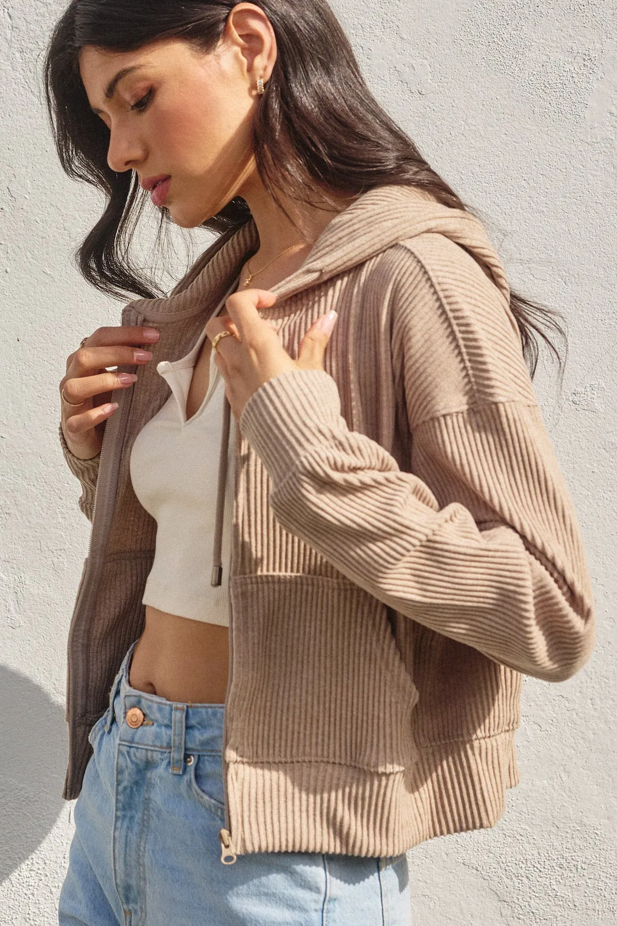 Jace Ribbed Knit Full-Zip Hoodie