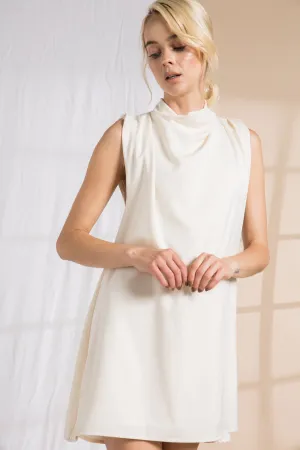 JACKIE SATIN SLEEVLESS MOCK COWL NECK MINI DRESS
