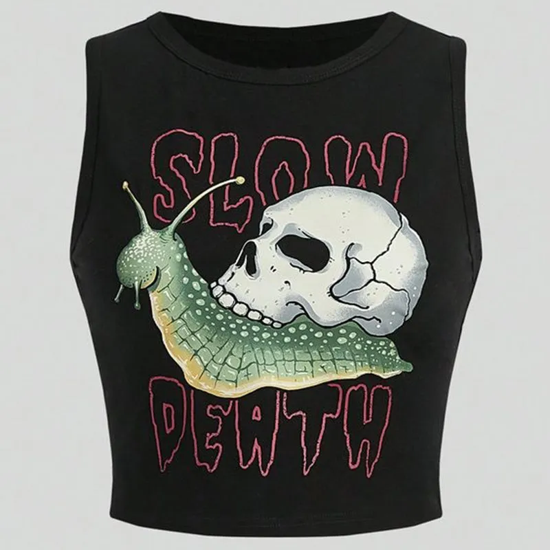 JazzHer Casual Harajuku Grunge Crop Tops Letters Printed Baby Tank Emo girl Y2k Style Aesthetics Women Vintage Sleeveless Tank Tops Goth