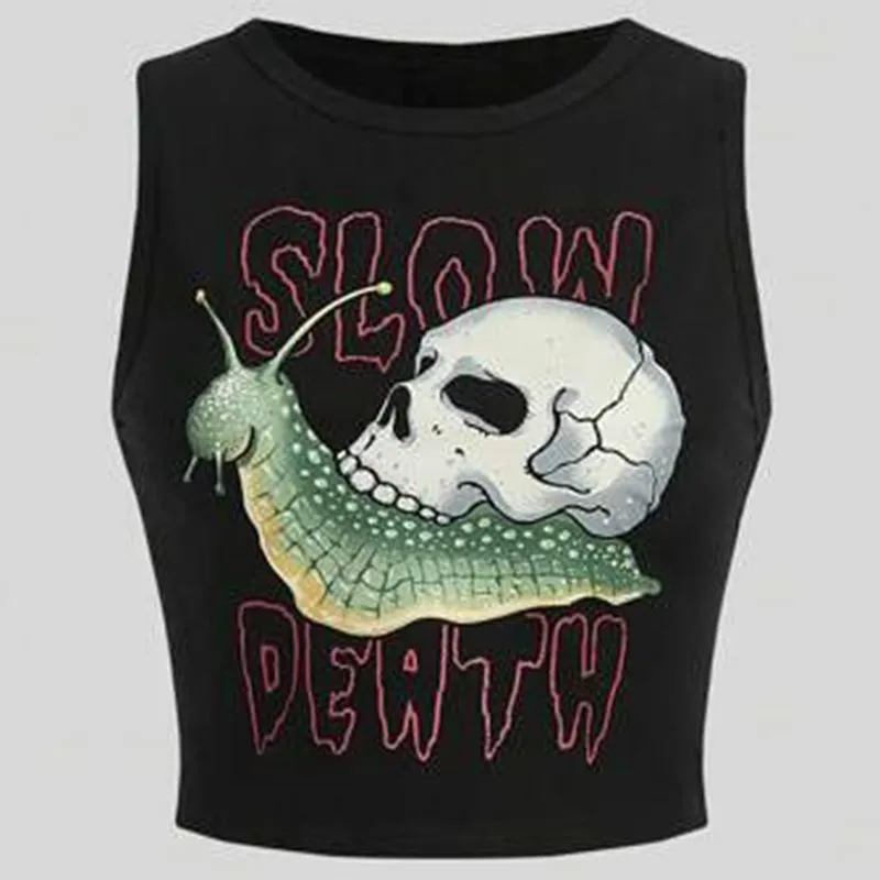 JazzHer Casual Harajuku Grunge Crop Tops Letters Printed Baby Tank Emo girl Y2k Style Aesthetics Women Vintage Sleeveless Tank Tops Goth