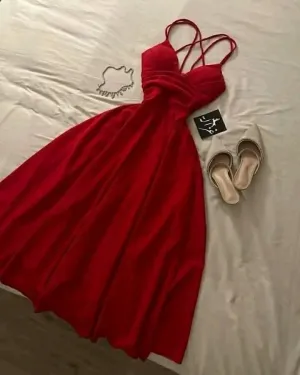 JazzHer Gorgeous A Line Spaghetti Straps Red Knee Length Prom Dresses Evening Dress Wedding Guest Dress (PRE-ORDER)