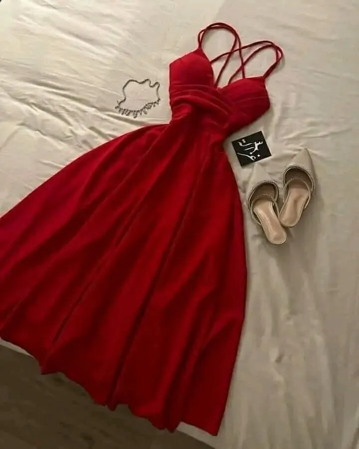 JazzHer Gorgeous A Line Spaghetti Straps Red Knee Length Prom Dresses Evening Dress Wedding Guest Dress (PRE-ORDER)