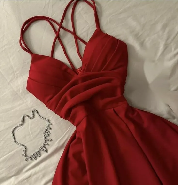 JazzHer Gorgeous A Line Spaghetti Straps Red Knee Length Prom Dresses Evening Dress Wedding Guest Dress (PRE-ORDER)