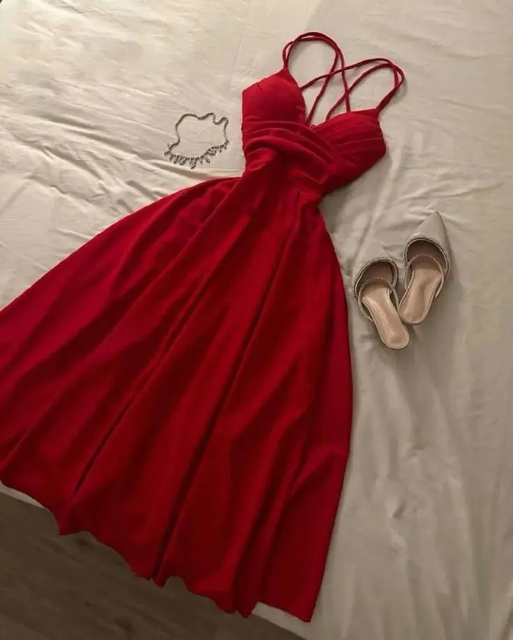 JazzHer Gorgeous A Line Spaghetti Straps Red Knee Length Prom Dresses Evening Dress Wedding Guest Dress (PRE-ORDER)