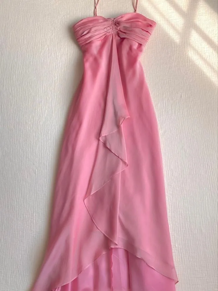 JazzHer Pretty A line Halter Sleeveless Pink Chiffon Prom Dresses Long Evening Dress (PRE-ORDER)