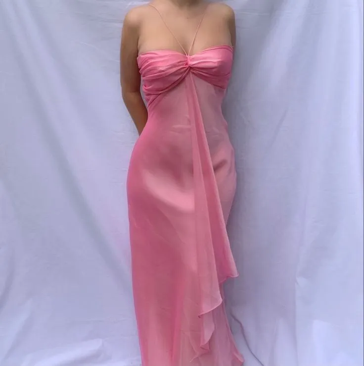 JazzHer Pretty A line Halter Sleeveless Pink Chiffon Prom Dresses Long Evening Dress (PRE-ORDER)