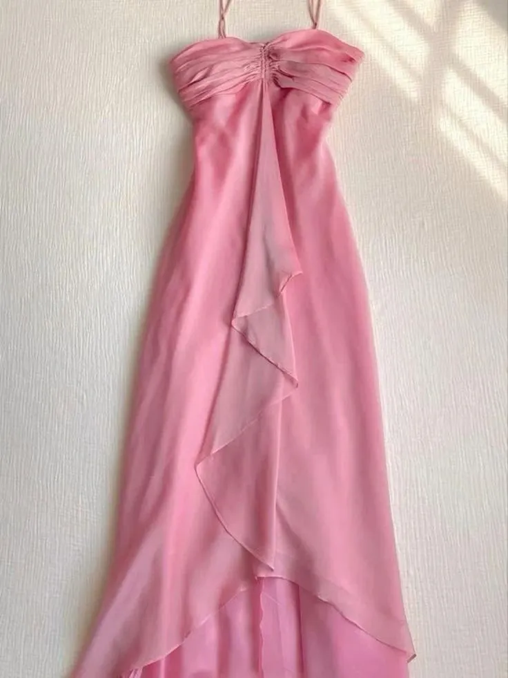 JazzHer Pretty A line Halter Sleeveless Pink Chiffon Prom Dresses Long Evening Dress (PRE-ORDER)