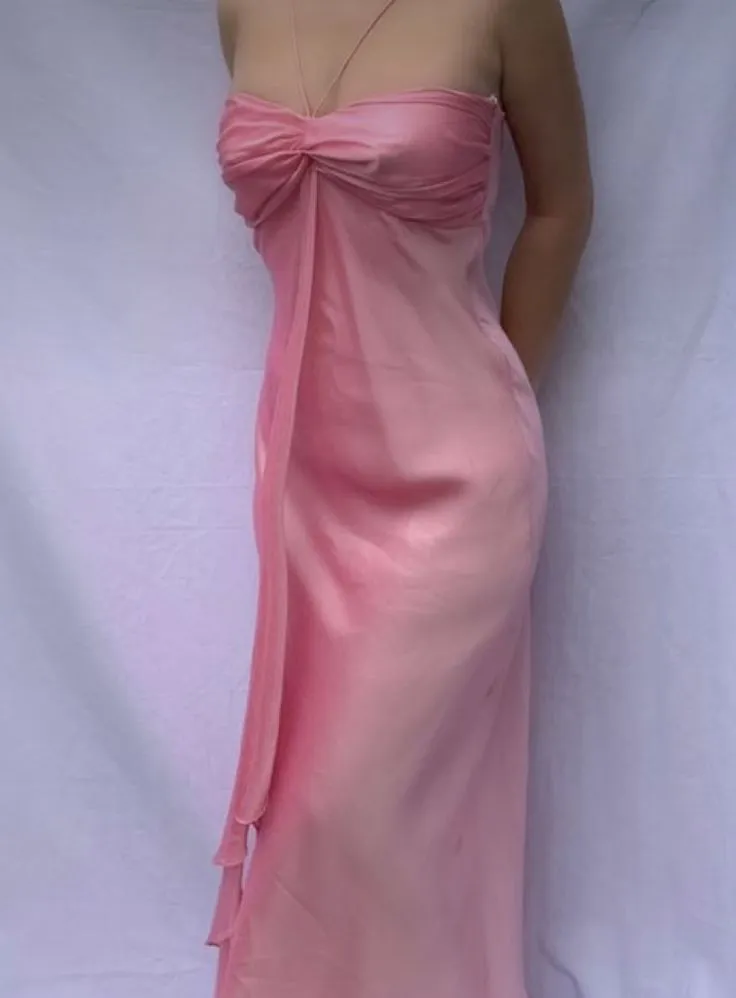 JazzHer Pretty A line Halter Sleeveless Pink Chiffon Prom Dresses Long Evening Dress (PRE-ORDER)