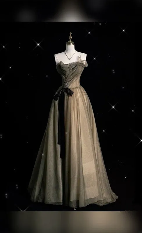 JazzHer Pretty A Line Strapless Tulle Long Ruffles Evening Dress Prom Dresses (PRE-ORDER)