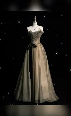 JazzHer Pretty A Line Strapless Tulle Long Ruffles Evening Dress Prom Dresses (PRE-ORDER)