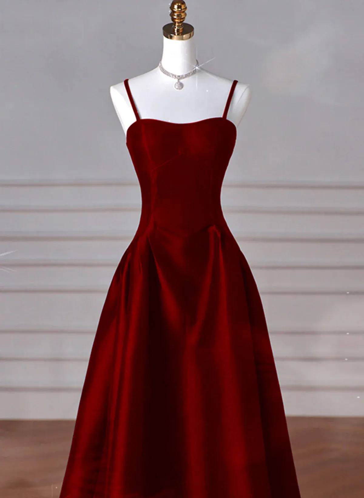 JazzHer Sexy Wine Red A-Line Straps Satin Long Burgundy Prom Dresses D  (PRE-ORDER)