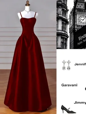 JazzHer Sexy Wine Red A-Line Straps Satin Long Burgundy Prom Dresses D  (PRE-ORDER)