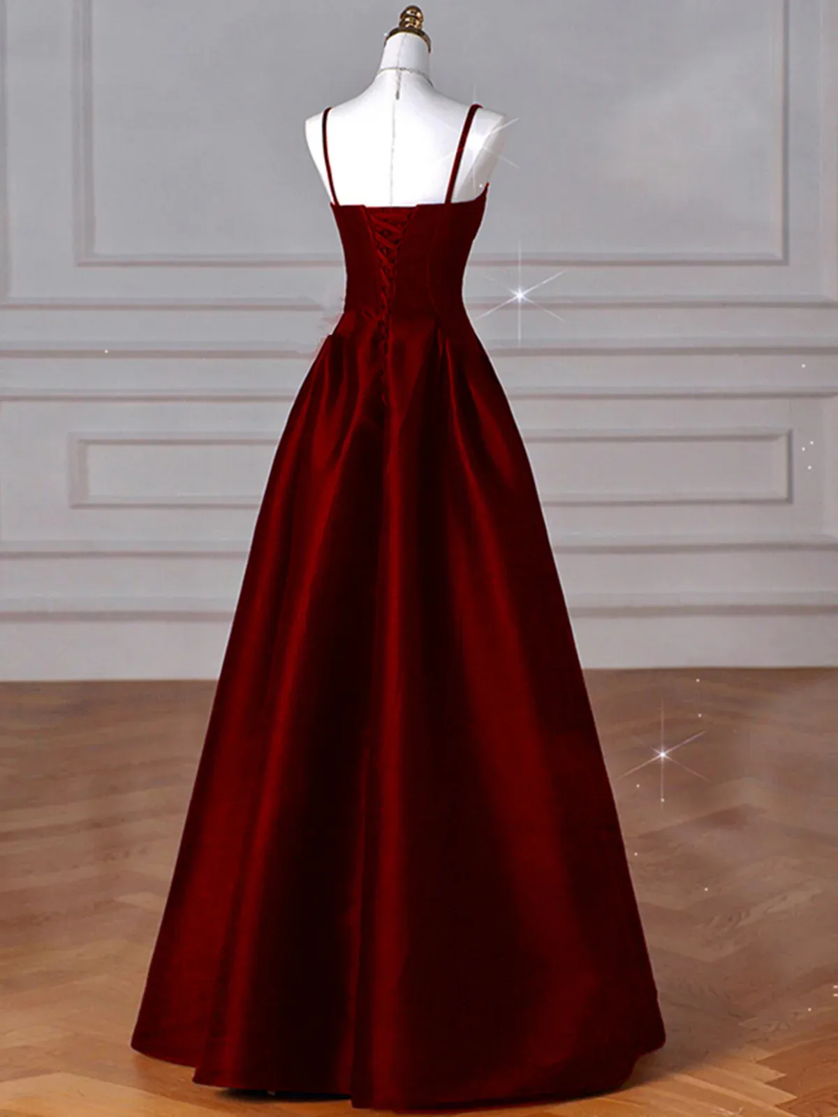 JazzHer Sexy Wine Red A-Line Straps Satin Long Burgundy Prom Dresses D  (PRE-ORDER)