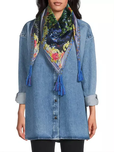 Johnny Was Magic Garden Long Hoodie Coat Knits Cotton Floral Zip Jacket Navy Blue NEW