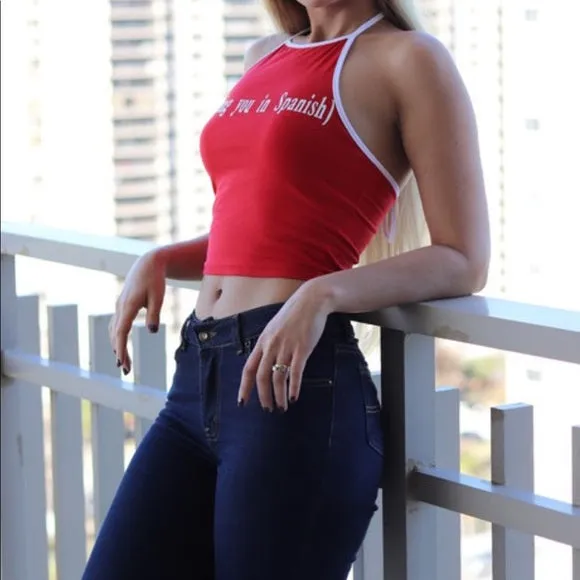 (Judging you in Spanish) Cropped Halter Top