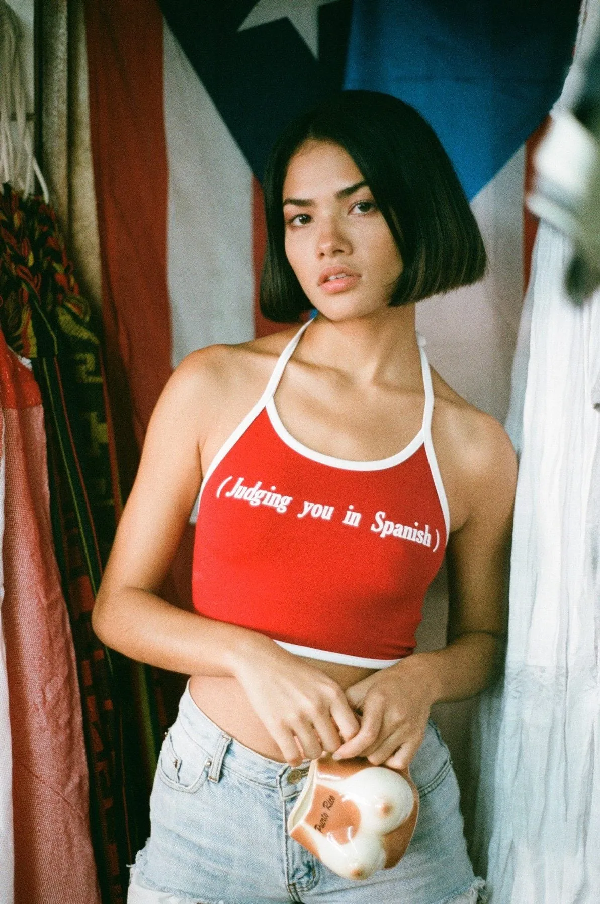 (Judging you in Spanish) Cropped Halter Top