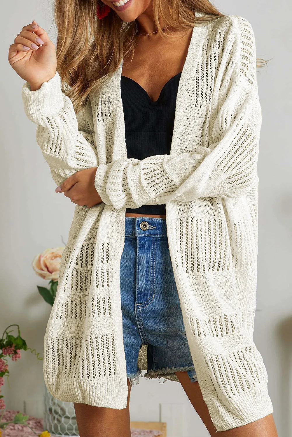 KaleaBoutique Solid Color Lightweight Open Knit Tunic Cardigan