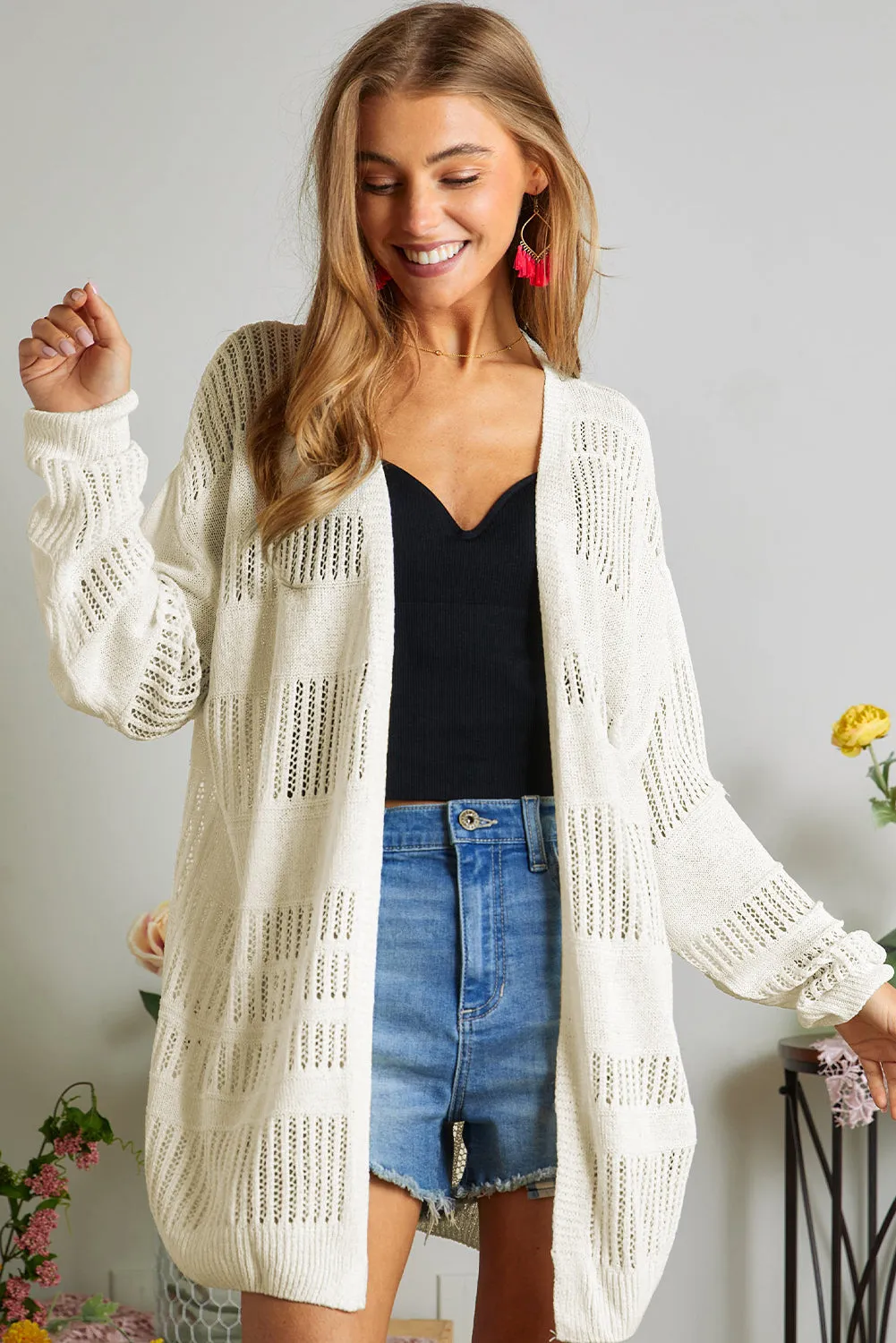 KaleaBoutique Solid Color Lightweight Open Knit Tunic Cardigan