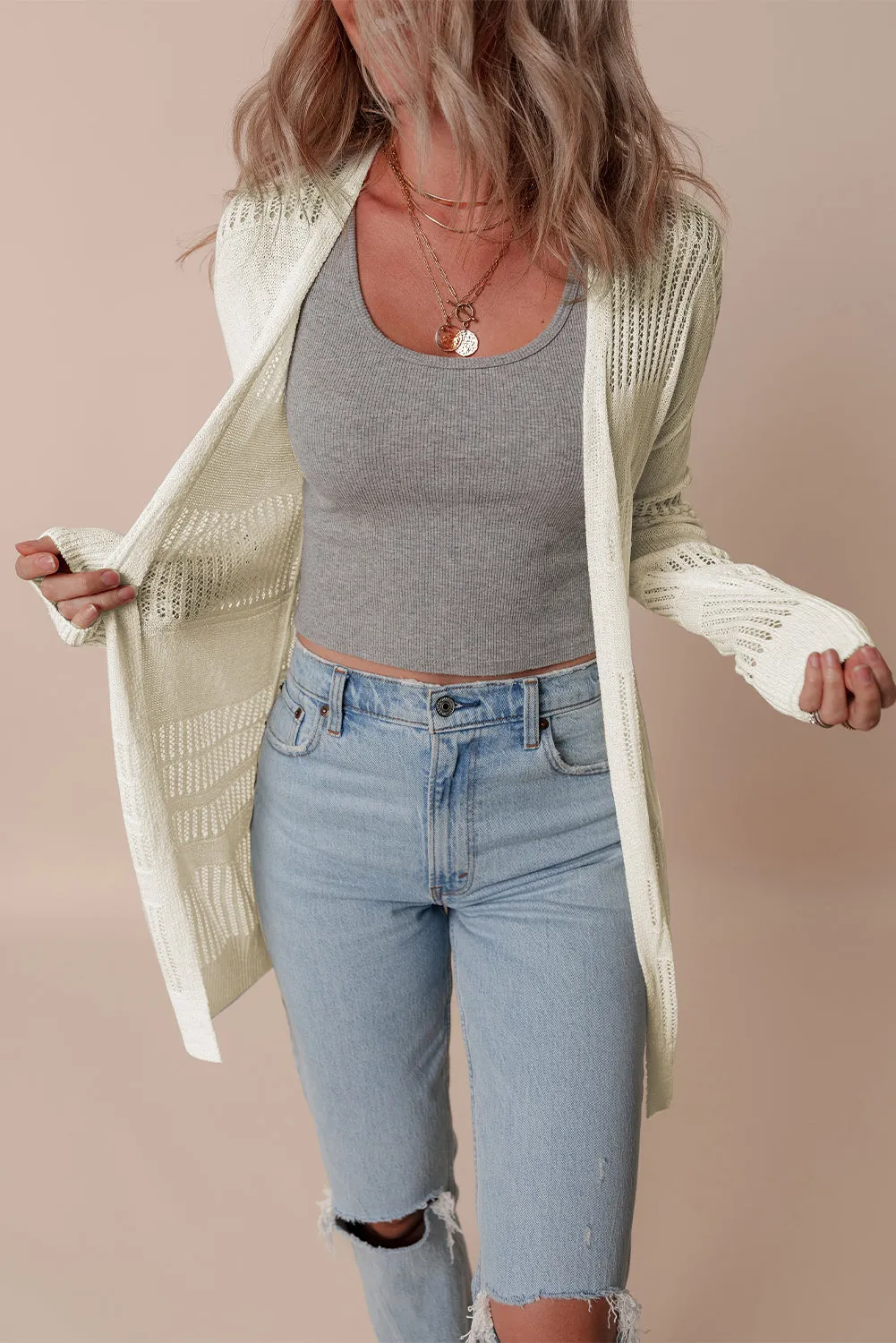 KaleaBoutique Solid Color Lightweight Open Knit Tunic Cardigan