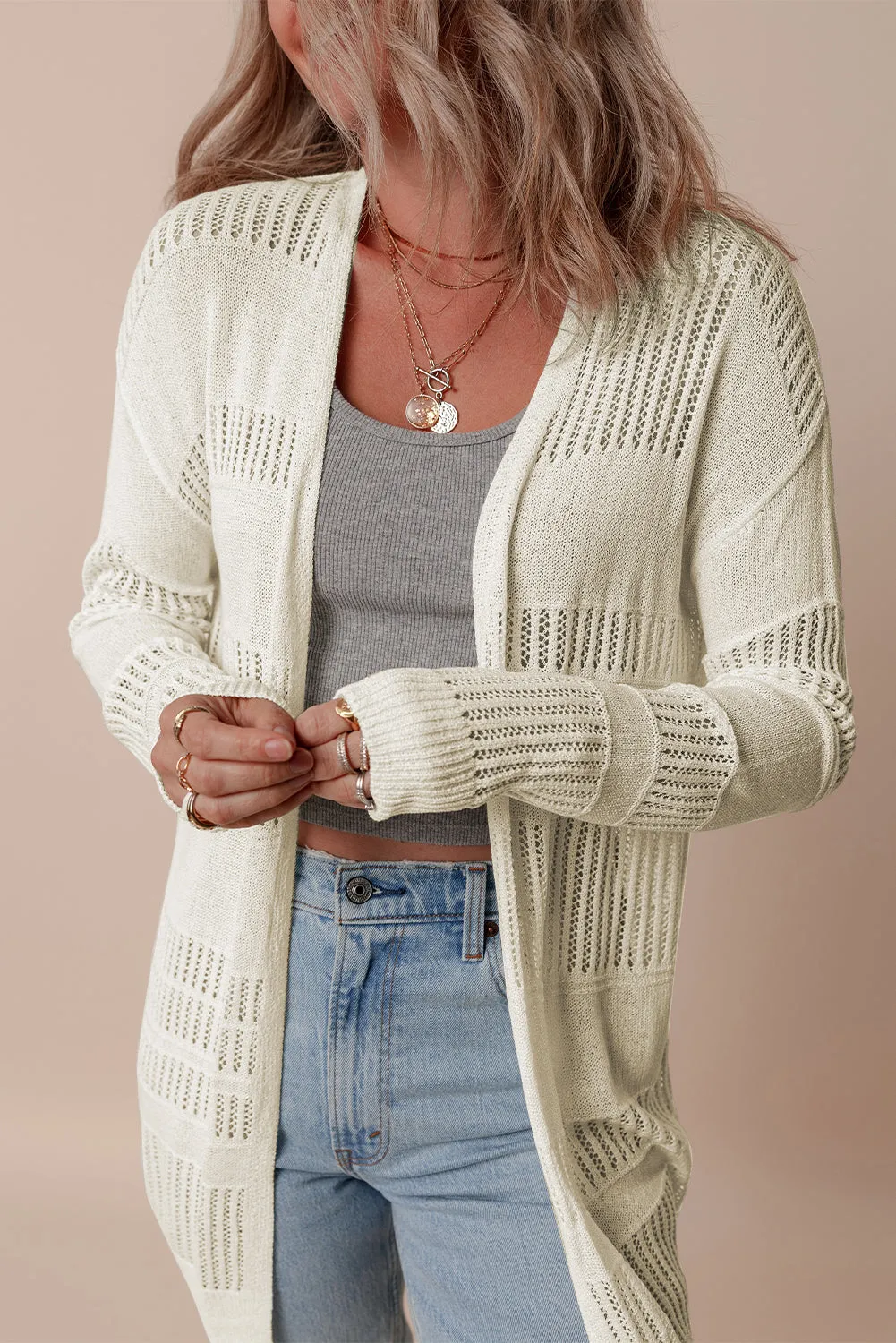 KaleaBoutique Solid Color Lightweight Open Knit Tunic Cardigan