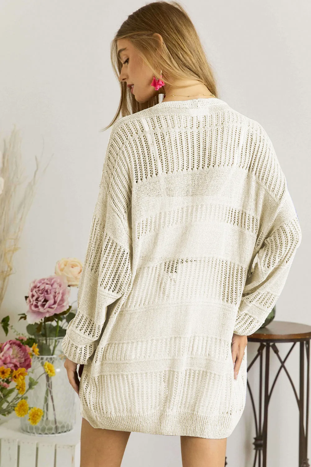 KaleaBoutique Solid Color Lightweight Open Knit Tunic Cardigan