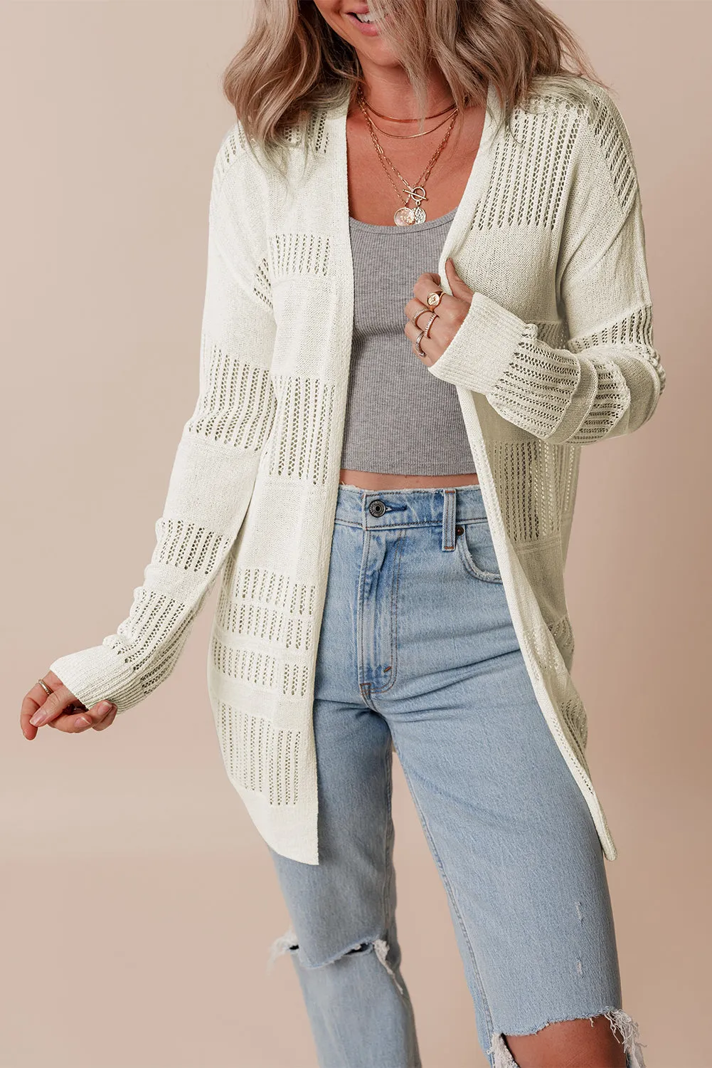 KaleaBoutique Solid Color Lightweight Open Knit Tunic Cardigan