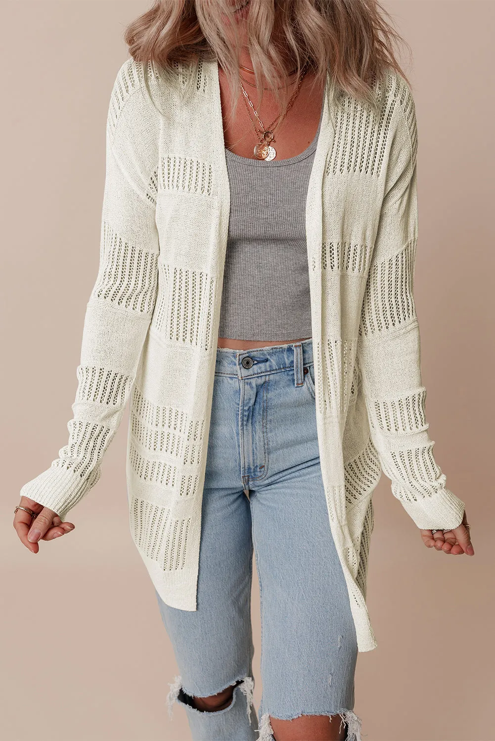 KaleaBoutique Solid Color Lightweight Open Knit Tunic Cardigan