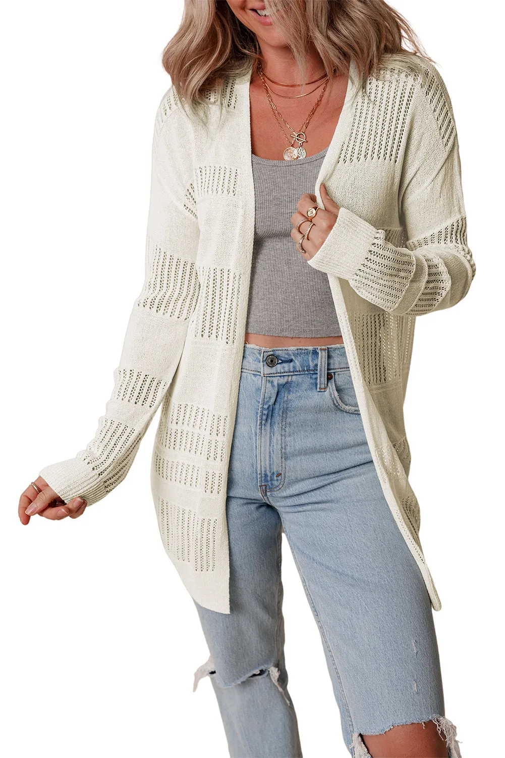KaleaBoutique Solid Color Lightweight Open Knit Tunic Cardigan
