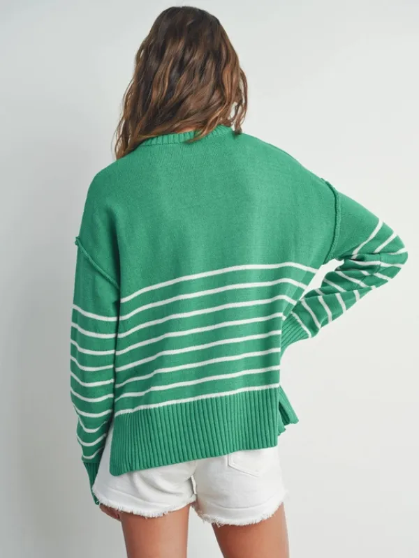 Kelly Green & Ivory Stripe Drop Shoulder Sweater