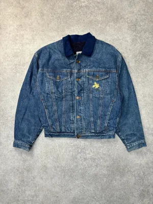 Kenzo Blue Suede Collar Faux Fur Lined Denim Jacket
