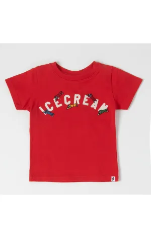 KIDS PRINTED TEE WITH EMBROIDERIES - RACING RED