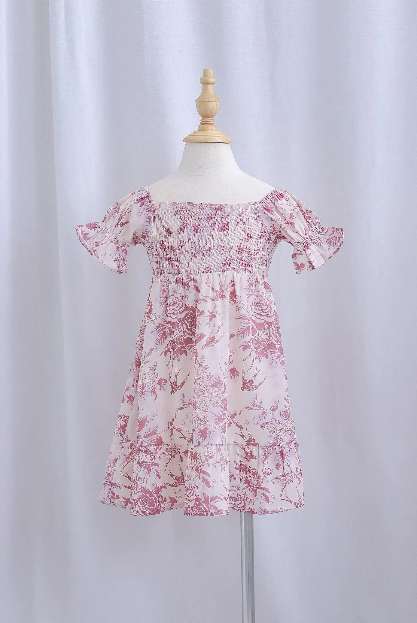 *KIDS* TDC Basha Smocked Ruffle Dress In Pink Porcelain