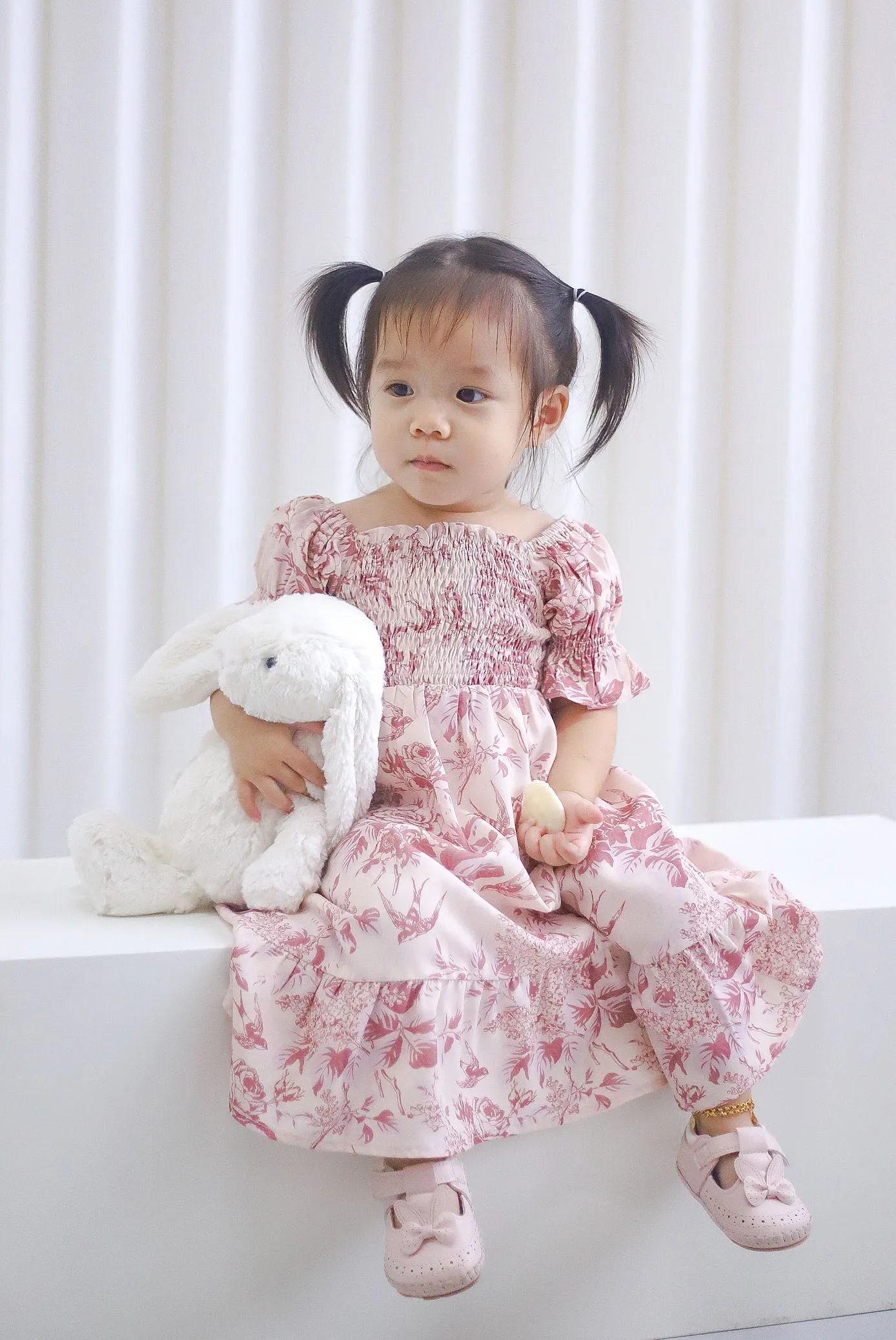 *KIDS* TDC Basha Smocked Ruffle Dress In Pink Porcelain