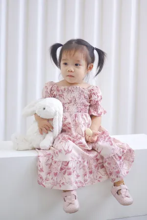 *KIDS* TDC Basha Smocked Ruffle Dress In Pink Porcelain