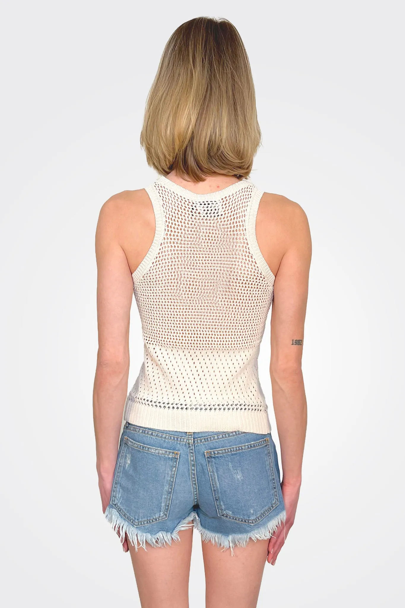 Knit Logo Sleeveless Top - Cream