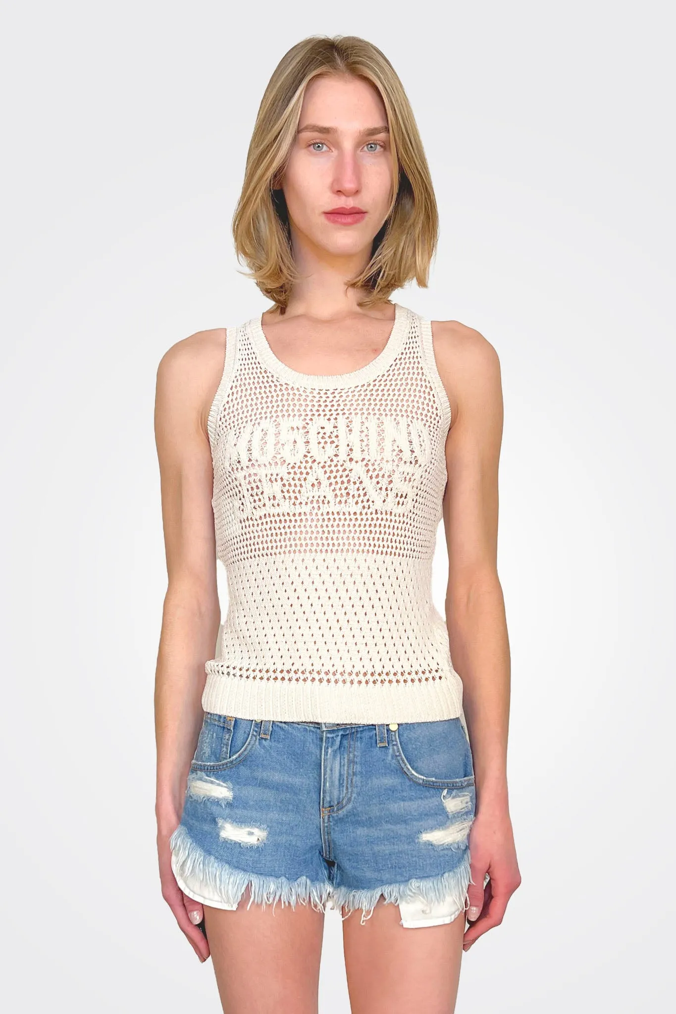 Knit Logo Sleeveless Top - Cream