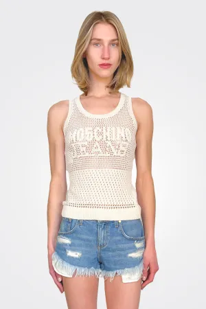 Knit Logo Sleeveless Top - Cream