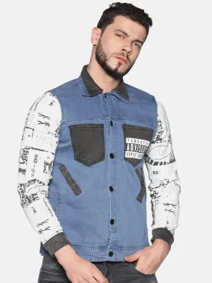 Kultprit Men's Full Sleeves Denim Jackets With Back & Sleeve Print