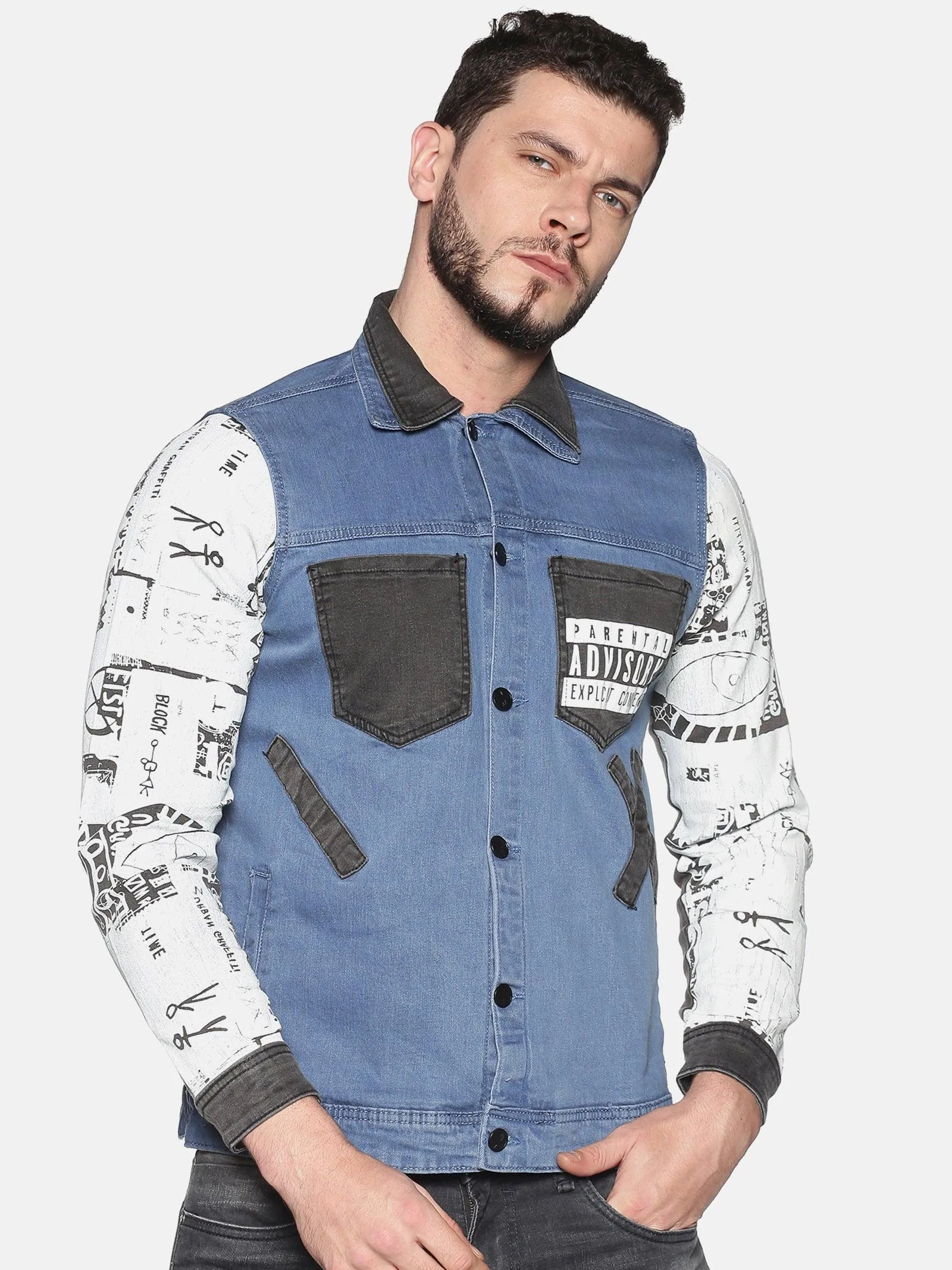 Kultprit Men's Full Sleeves Denim Jackets With Back & Sleeve Print