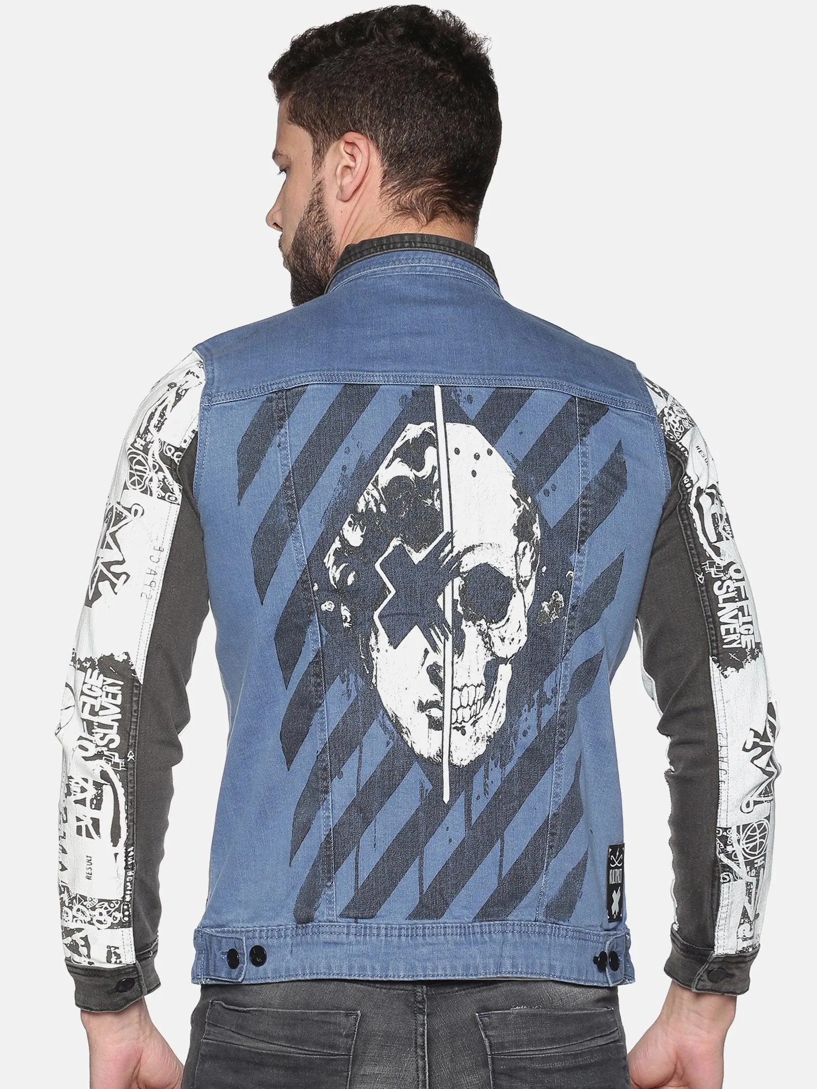 Kultprit Men's Full Sleeves Denim Jackets With Back & Sleeve Print
