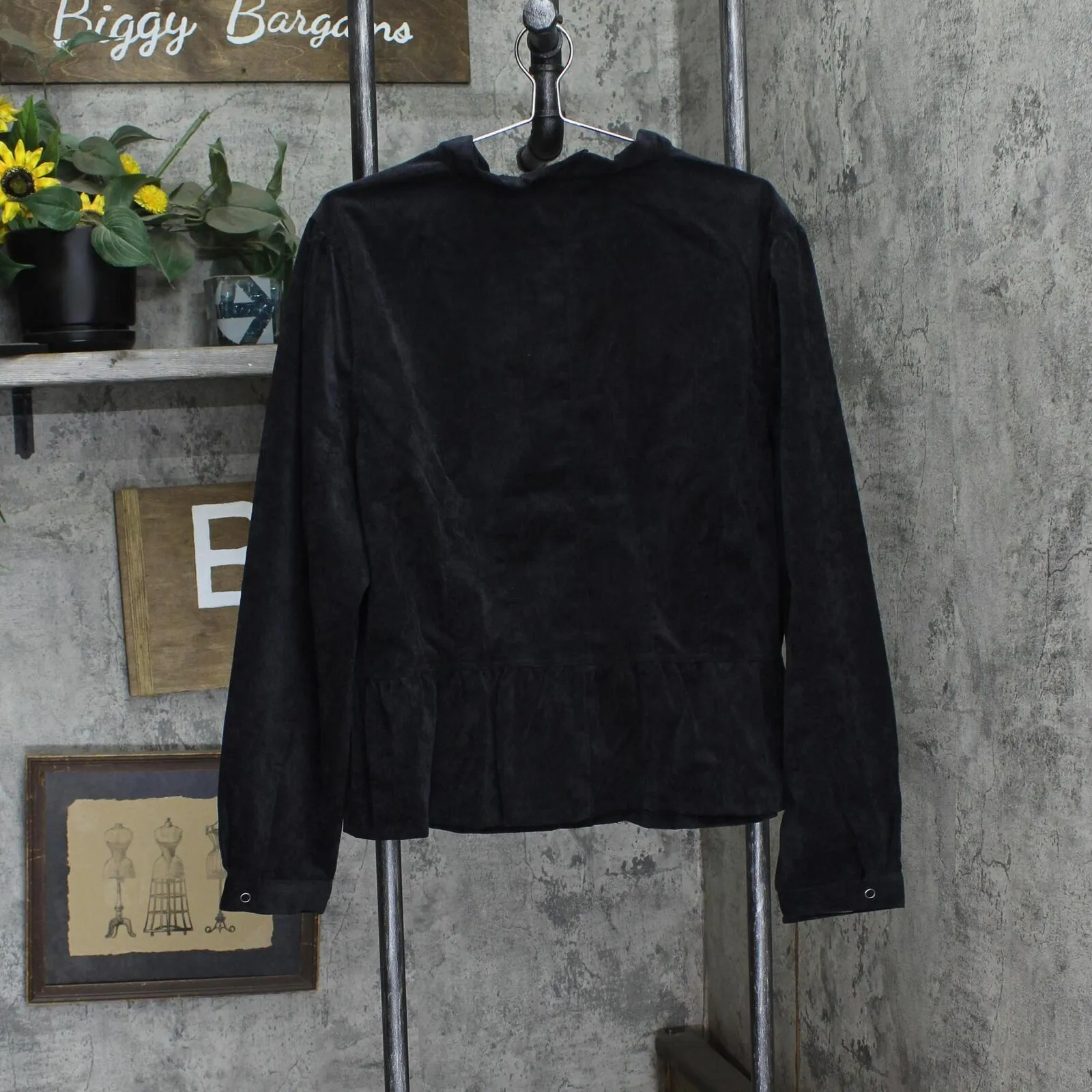 LaBellum by Hillary Scott Womens Plus Size Corduroy Jacket with Trim Black 2X