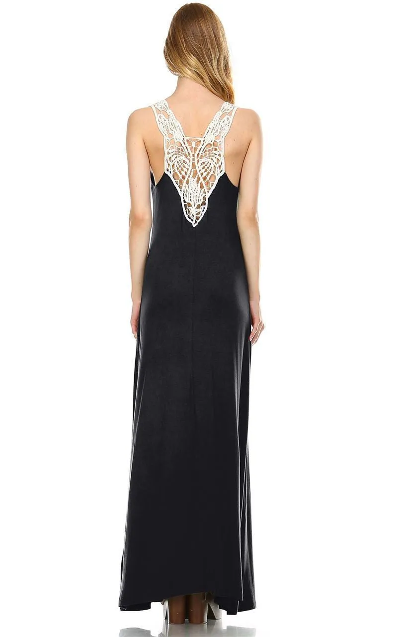 Lace Maxi Dress with Crochet Details Black