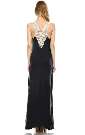 Lace Maxi Dress with Crochet Details Black
