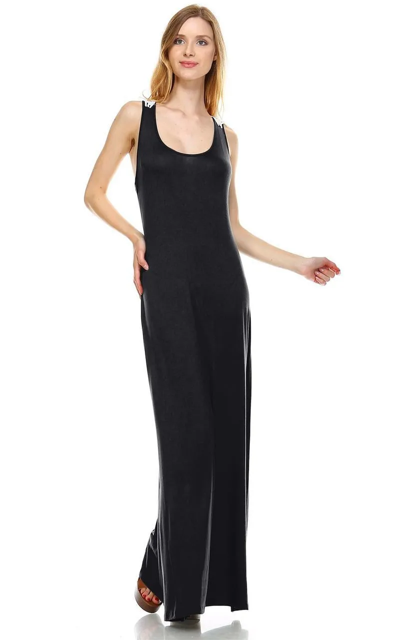 Lace Maxi Dress with Crochet Details Black