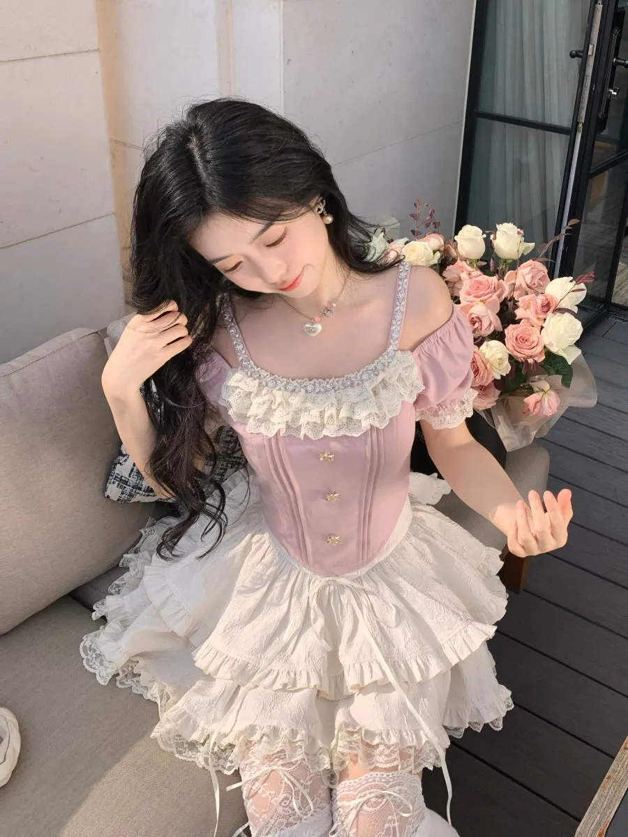 Lace-Tiered Corset Skirt