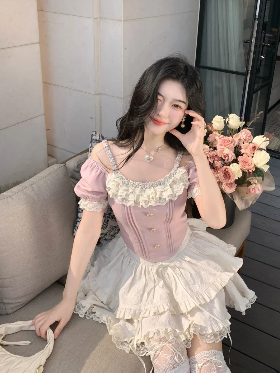 Lace-Tiered Corset Skirt